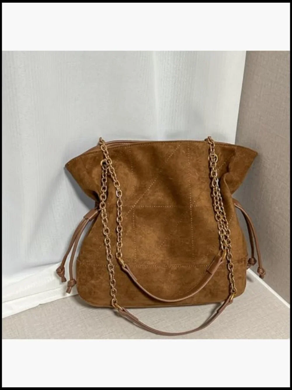 Faux Suede Hobo Shoulder Bag for Women Large Tote Handbag Chain Strap